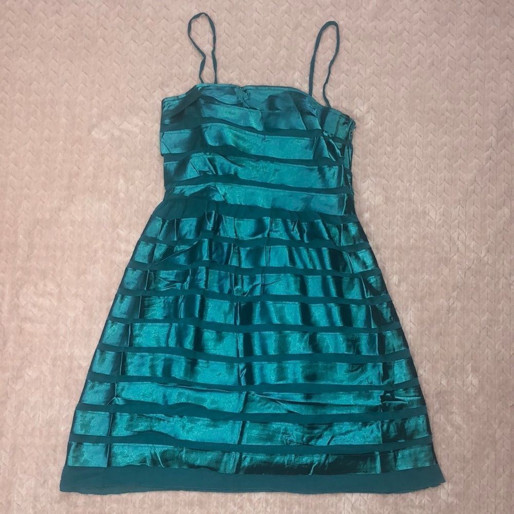 Lucy Paris Teal Tiered Satin Sleeveless Dress